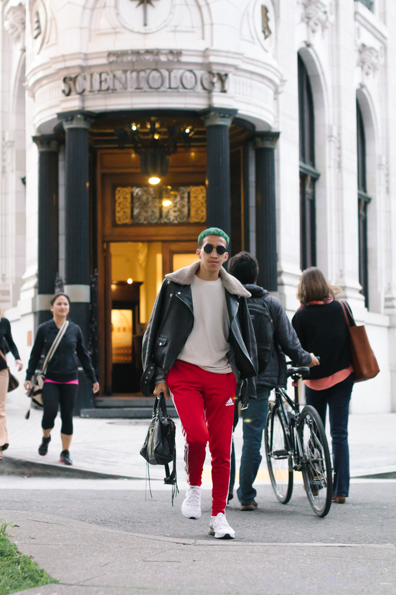 adidas red pants outfit